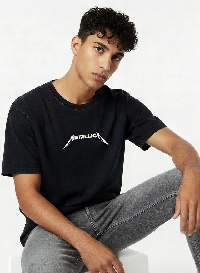 SP Characters  Men Relaxed Fit Crew Neck Short Sleeve Metallica Print T-shirt for Men | Best Price UAE